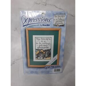 Bucilla Xpressions Counted Cross Stitch Kit Sleeping Kitty 42494 5x7 Vtg 1999